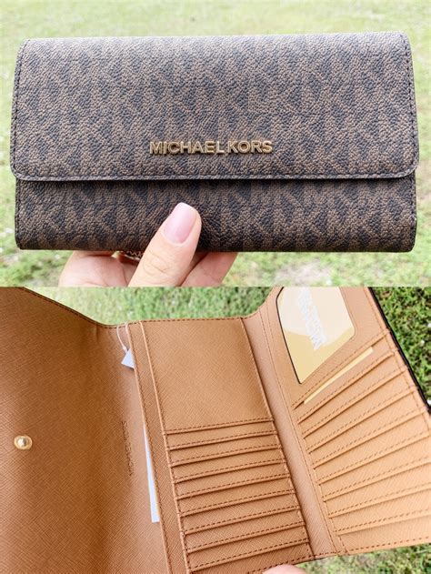 michael kors jet set travel wallet acorn|Michael Kors zippered wallet.